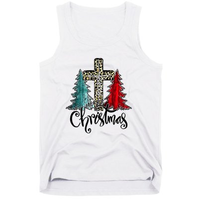 Christian Funny Merry Christmas Tree Jesus Cross Cheetah Tank Top