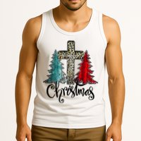Christian Funny Merry Christmas Tree Jesus Cross Cheetah Tank Top