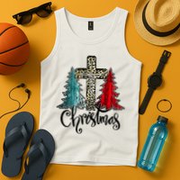 Christian Funny Merry Christmas Tree Jesus Cross Cheetah Tank Top