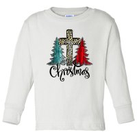 Christian Funny Merry Christmas Tree Jesus Cross Cheetah Toddler Long Sleeve Shirt