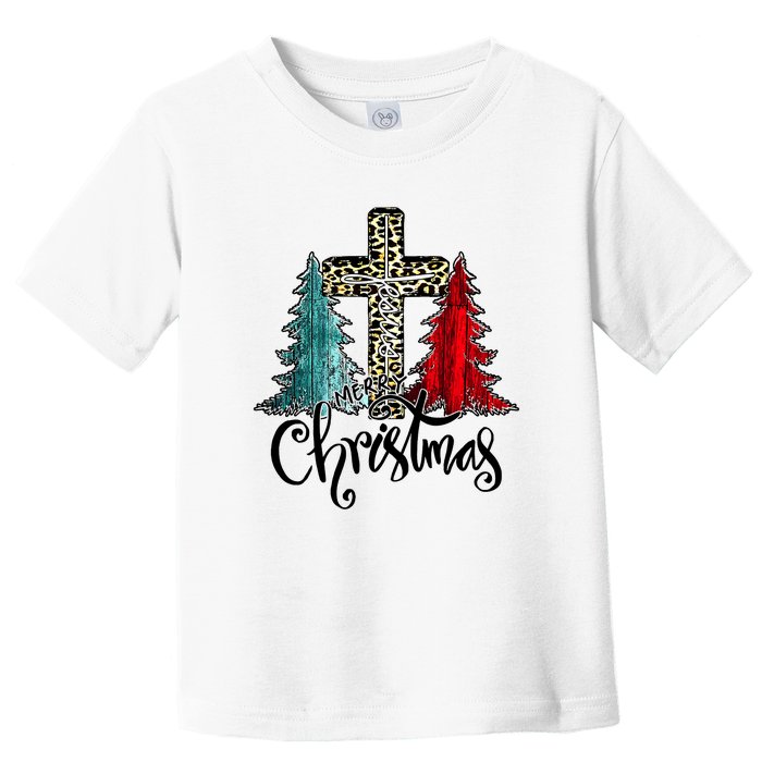 Christian Funny Merry Christmas Tree Jesus Cross Cheetah Toddler T-Shirt