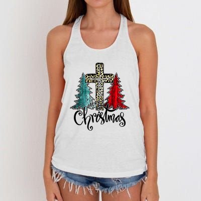 Christian Funny Merry Christmas Tree Jesus Cross Cheetah Women's Knotted Racerback Tank