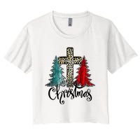 Christian Funny Merry Christmas Tree Jesus Cross Cheetah Women's Crop Top Tee