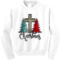 Christian Funny Merry Christmas Tree Jesus Cross Cheetah Kids Sweatshirt