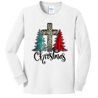 Christian Funny Merry Christmas Tree Jesus Cross Cheetah Kids Long Sleeve Shirt