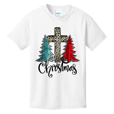 Christian Funny Merry Christmas Tree Jesus Cross Cheetah Kids T-Shirt