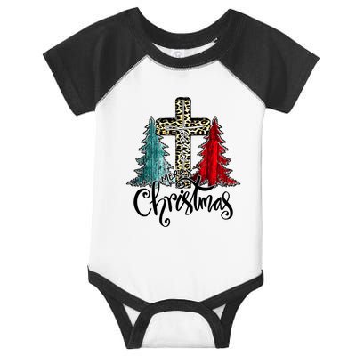 Christian Funny Merry Christmas Tree Jesus Cross Cheetah Infant Baby Jersey Bodysuit