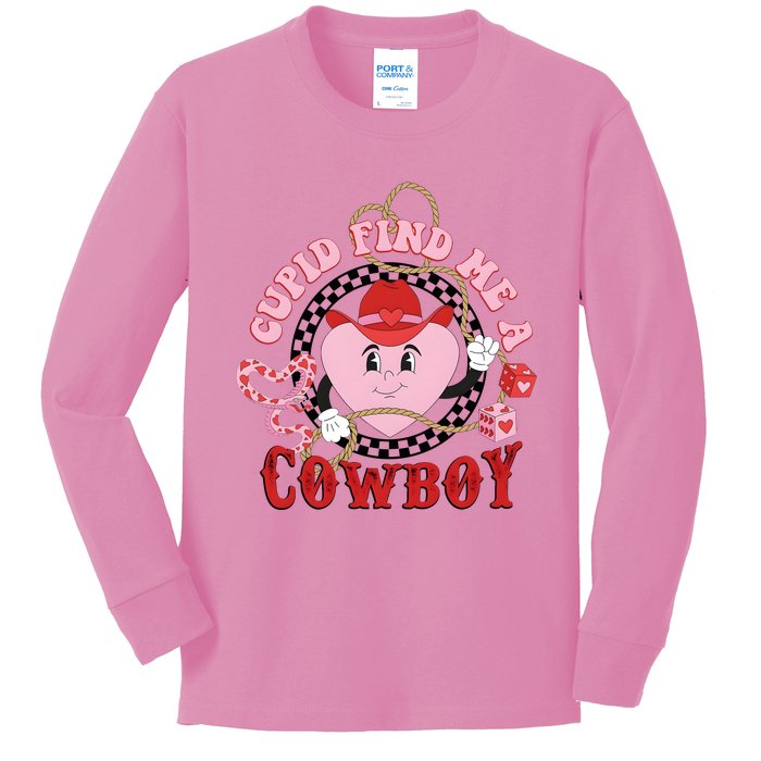 Cupid Find Me A Cowboy Cute Valentine Matching Couple Kids Long Sleeve Shirt