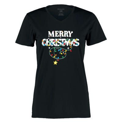 Cute Family Merry Xmas Friends Merry Christmas Lights Party Tank Top Women's Momentum V-Neck T-Shirt