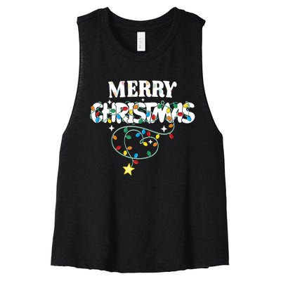 Cute Family Merry Xmas Friends Merry Christmas Lights Party Tank Top Women's Racerback Cropped Tank