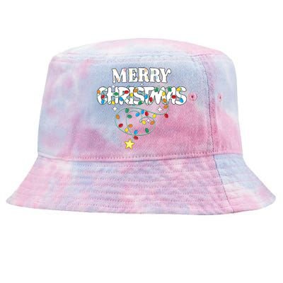 Cute Family Merry Xmas Friends Merry Christmas Lights Party Tank Top Tie-Dyed Bucket Hat