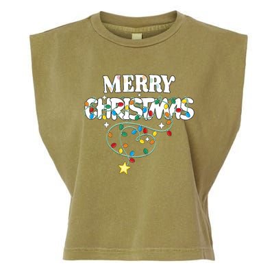 Cute Family Merry Xmas Friends Merry Christmas Lights Party Tank Top Garment-Dyed Women's Muscle Tee