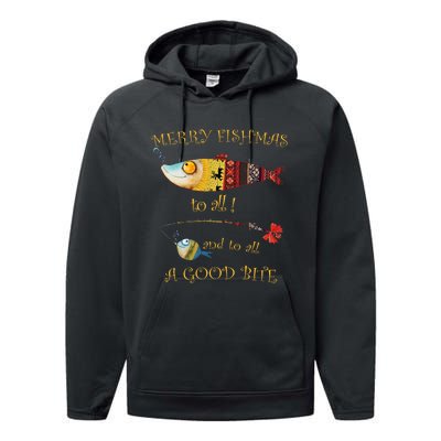 Christmas FishermanS Merry Fishmas To All Fishing Performance Fleece Hoodie