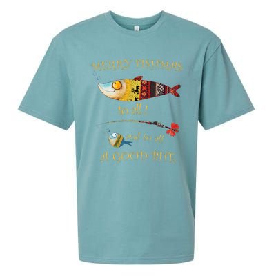 Christmas FishermanS Merry Fishmas To All Fishing Sueded Cloud Jersey T-Shirt