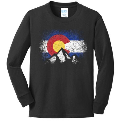 Colorado Flag Mountain Ski Winter Gift Hiker Hiking Camping Kids Long Sleeve Shirt