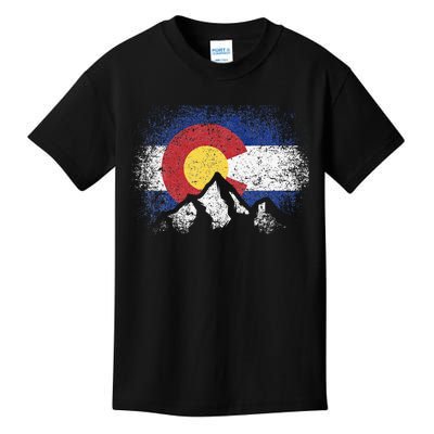 Colorado Flag Mountain Ski Winter Gift Hiker Hiking Camping Kids T-Shirt