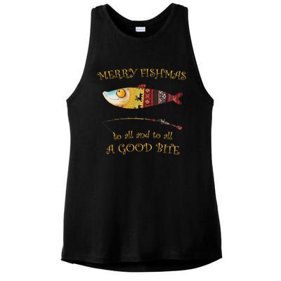 Christmas FisherS Merry Fishmas To All Christmas Fishing Gift Ladies PosiCharge Tri-Blend Wicking Tank