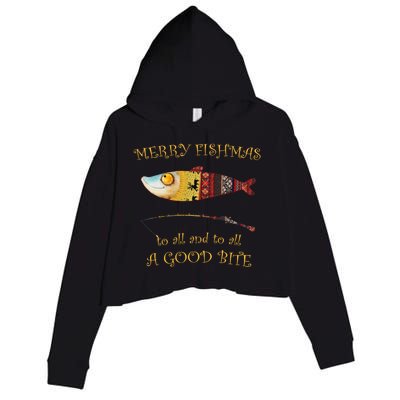 Christmas FisherS Merry Fishmas To All Christmas Fishing Gift Crop Fleece Hoodie