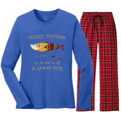 Christmas FisherS Merry Fishmas To All Christmas Fishing Gift Women's Long Sleeve Flannel Pajama Set 