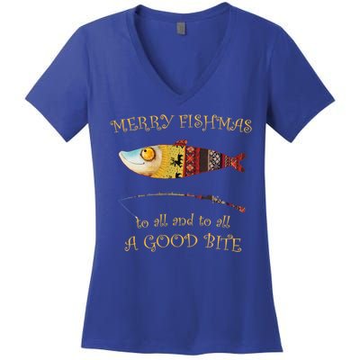 Christmas FisherS Merry Fishmas To All Christmas Fishing Gift Women's V-Neck T-Shirt