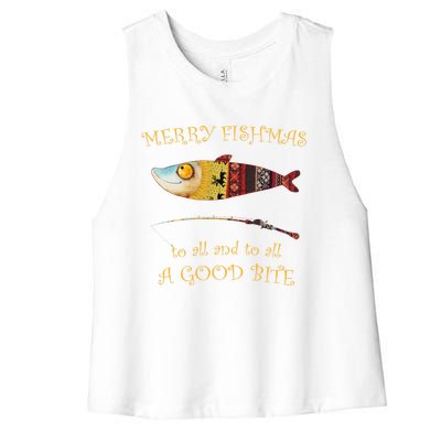 Christmas FisherS Merry Fishmas To All Christmas Fishing Gift Women's Racerback Cropped Tank