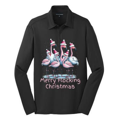 Christmas Flamingos Merry Flocking Christmas Gift Silk Touch Performance Long Sleeve Polo