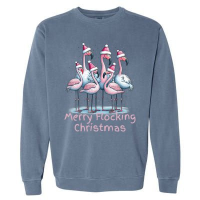 Christmas Flamingos Merry Flocking Christmas Gift Garment-Dyed Sweatshirt