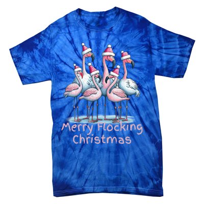 Christmas Flamingos Merry Flocking Christmas Gift Tie-Dye T-Shirt