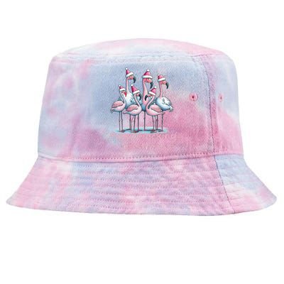 Christmas Flamingos Merry Flocking Christmas Gift Tie-Dyed Bucket Hat