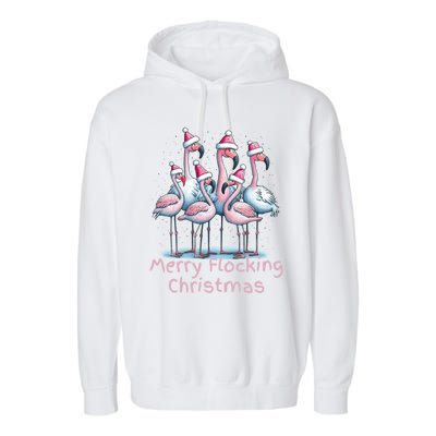 Christmas Flamingos Merry Flocking Christmas Gift Garment-Dyed Fleece Hoodie