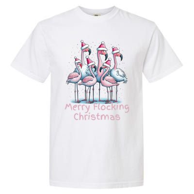 Christmas Flamingos Merry Flocking Christmas Gift Garment-Dyed Heavyweight T-Shirt