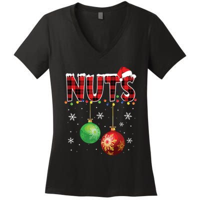Chestnuts Funny Matching Couples Christmas Lights Nuts Women's V-Neck T-Shirt