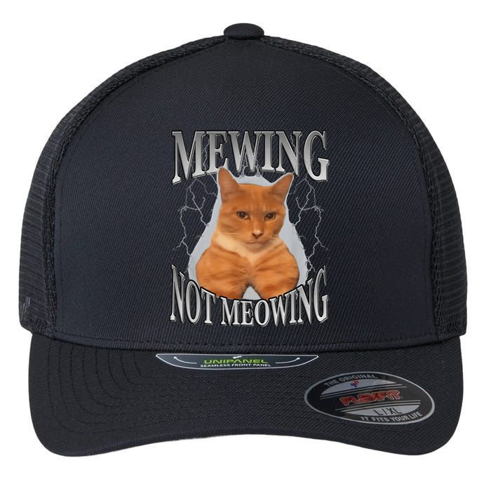 Cat Funny Meme Mewing Not Meowing Flexfit Unipanel Trucker Cap