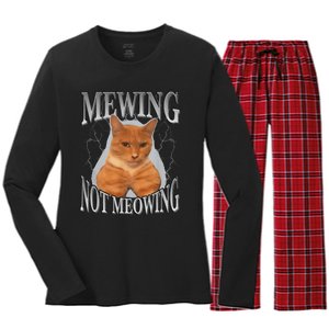 Cat Funny Meme Mewing Not Meowing Women's Long Sleeve Flannel Pajama Set 