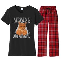 Cat Funny Meme Mewing Not Meowing Women's Flannel Pajama Set