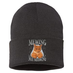 Cat Funny Meme Mewing Not Meowing Sustainable Knit Beanie