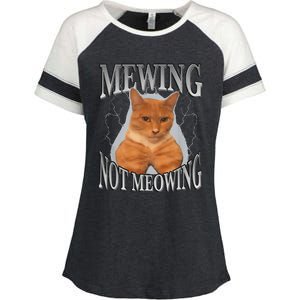 Cat Funny Meme Mewing Not Meowing Enza Ladies Jersey Colorblock Tee