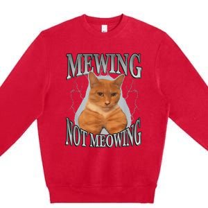 Cat Funny Meme Mewing Not Meowing Premium Crewneck Sweatshirt