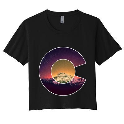 Colorado Flag Mountain Sky And Stars Graphic Design Gift Crop Top