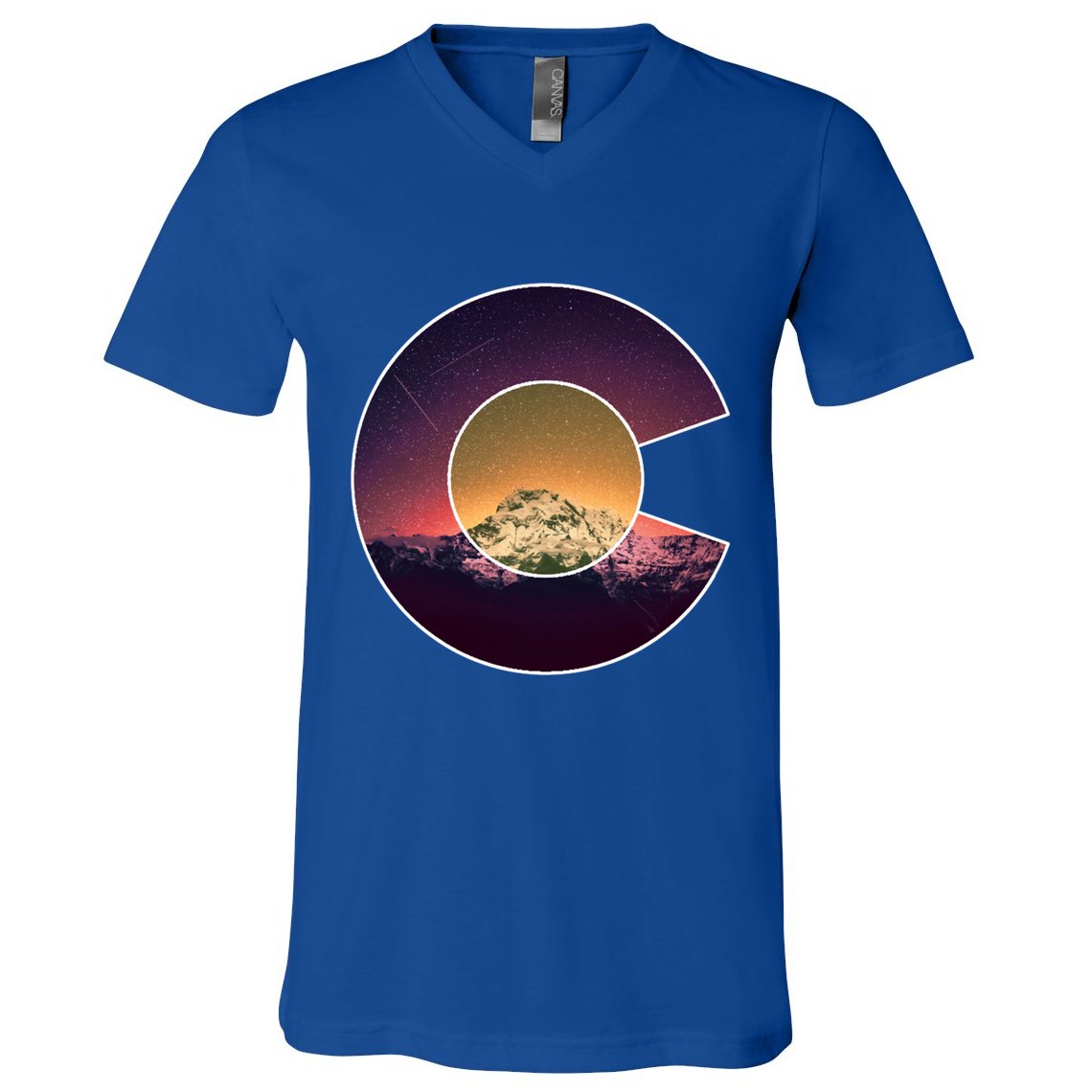 Colorado Flag Mountain Sky And Stars Graphic Design Gift V-Neck T-Shirt