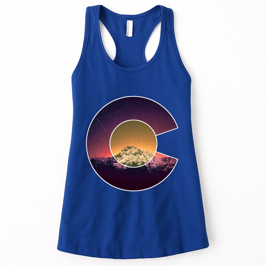 Colorado Flag Mountain Sky And Stars Graphic Design Gift Womens Tank Top