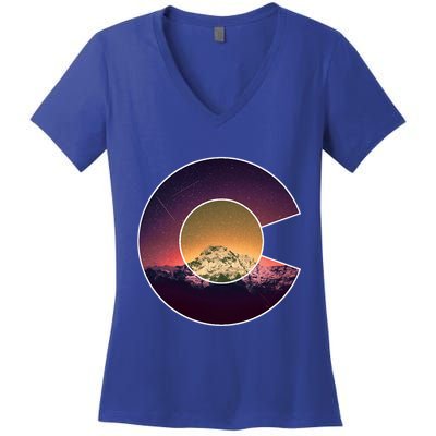 Colorado Flag Mountain Sky And Stars Graphic Design Gift Women's V-Neck T-Shirt