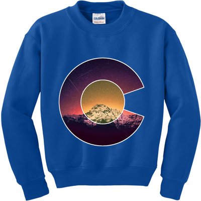 Colorado Flag Mountain Sky And Stars Graphic Design Gift Kids Sweatshirt