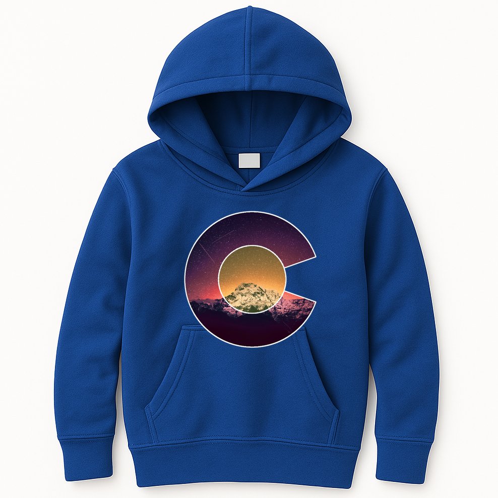 Colorado Flag Mountain Sky And Stars Graphic Design Gift Kids Hoodie