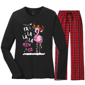 Christmas Fa-La-La Mingo Flamingo With Christmas Lights Women's Long Sleeve Flannel Pajama Set 