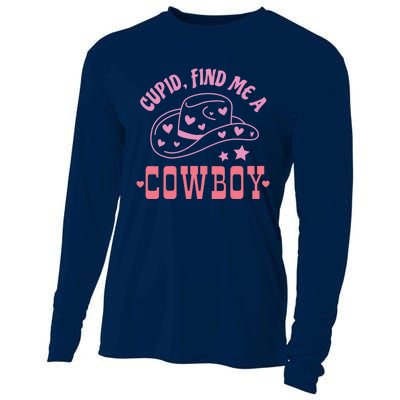 Cupid Find Me A Cowboy Western Style Funny ValentineS Day Cooling Performance Long Sleeve Crew