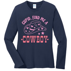 Cupid Find Me A Cowboy Western Style Funny ValentineS Day Ladies Long Sleeve Shirt