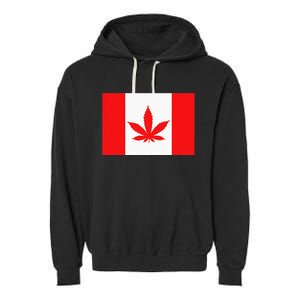 Canada Flag Marijuana Leaf Red Cannabis Canadian Garment-Dyed Fleece Hoodie