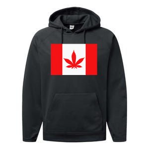 Canada Flag Marijuana Leaf Red Cannabis Canadian Performance Fleece Hoodie