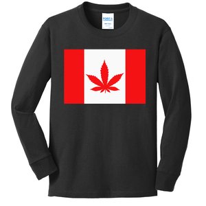 Canada Flag Marijuana Leaf Red Cannabis Canadian Kids Long Sleeve Shirt